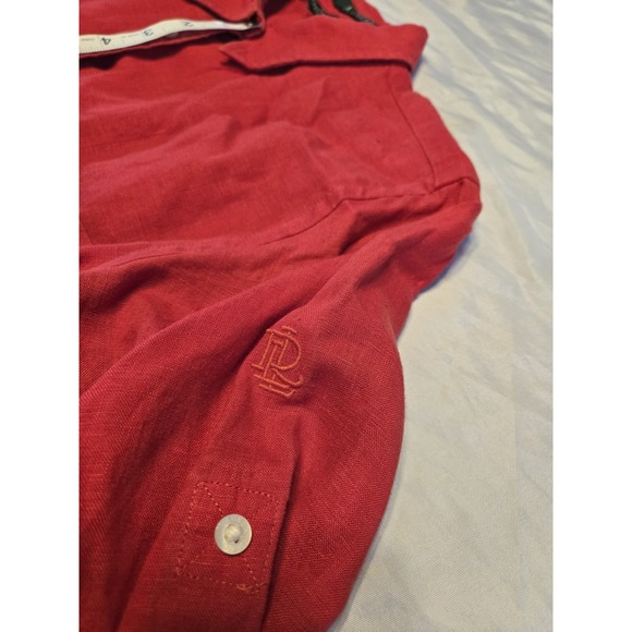 Lauren Ralph Lauren Womens 100% Linen Red Button Up Shirt Large Adj Sleeves Luxe - Picture 4 of 8